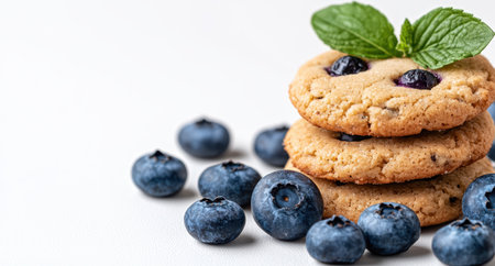 Delicious homemade blueberry cookies with fresh mint leavesの素材