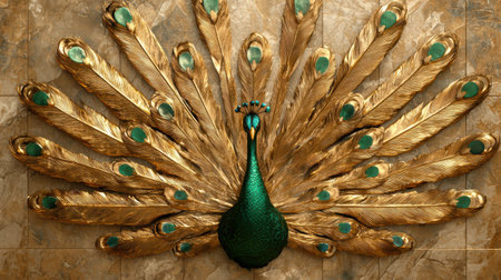 Ornate golden peacock wall artの素材