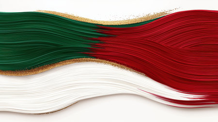 abstract wavy pattern in red, green, and goldの素材