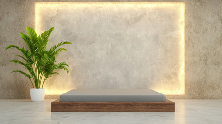 modern minimalist interior design with wooden platform and plantの素材