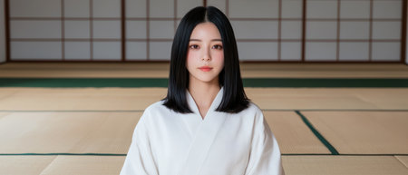 young asian woman in traditional japanese clothingの素材