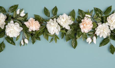 Elegant floral border with white and pink peoniesの素材