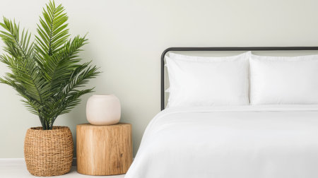 cozy bedroom with tropical plant decorの素材