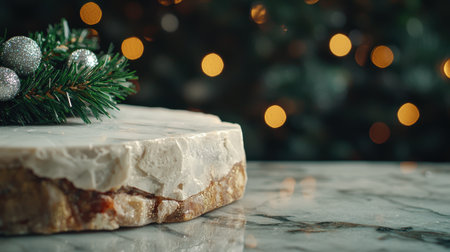 festive christmas dessert with pine branchesの素材