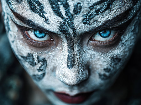 Icy blue eyes of a mysterious figureの素材