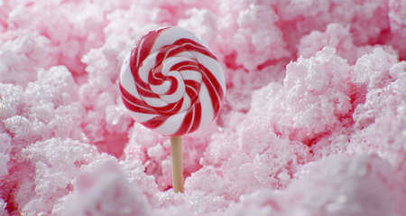 Swirled candy cane in snowy winter sceneの素材
