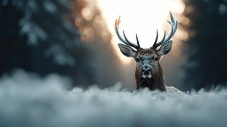 Majestic deer in snowy forestの素材