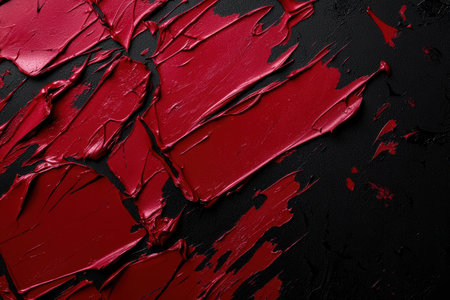 Vibrant red paint strokes on a dark backgroundの素材