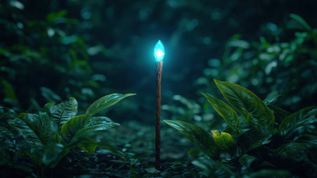 Glowing crystal in the dark forestの素材