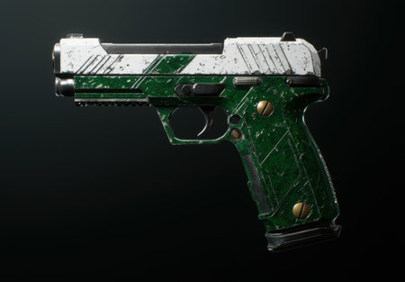 Distressed military-style handgun in green and whiteの素材
