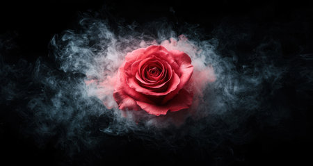 Vibrant red rose in smoky atmosphereの素材