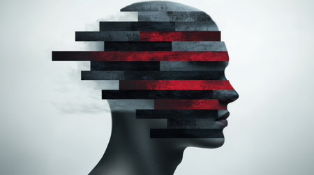 abstract digital art of a human head with glitched effectの素材