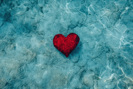 red heart floating on turquoise waterの素材