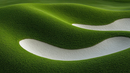 Lush green golf course with sand trapsの素材