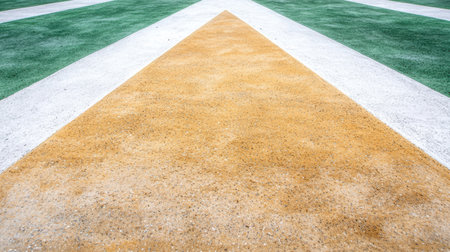 Paved path through grassy fieldの素材
