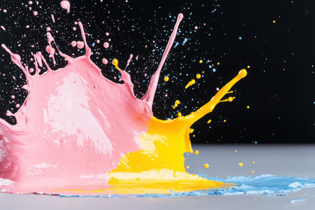 Colorful paint splash against dark backgroundの素材