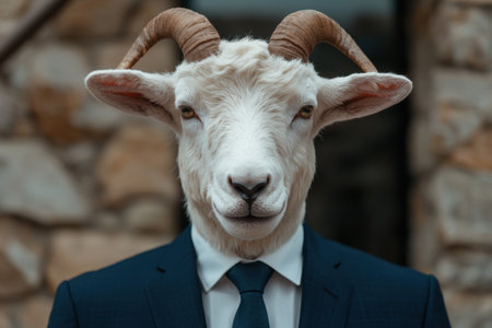 Serious goat in business attireの素材