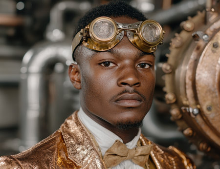 Steampunk fashion portrait of a man with gogglesの素材