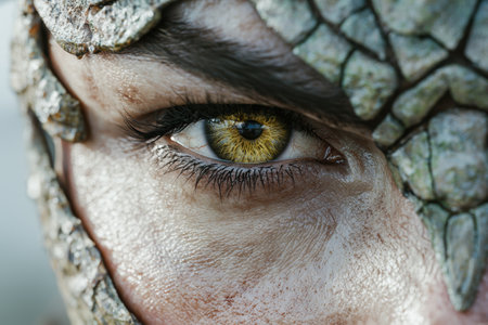 Closeup of a human eye with a striking yellow irisの素材