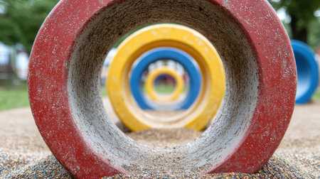 Colorful playground equipment with concentric circlesの素材