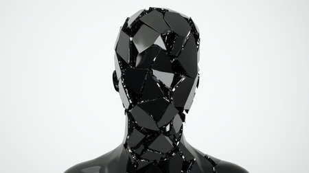 Shattered glass sculpture of a human headの素材