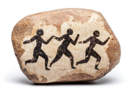 ancient rock art depicting running figuresの素材