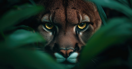 Intense eyes of a powerful cougar in the wildの素材