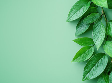 fresh green leaves on a minimalist backgroundの素材
