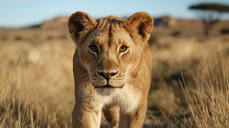 Powerful lion in the african savannaの素材
