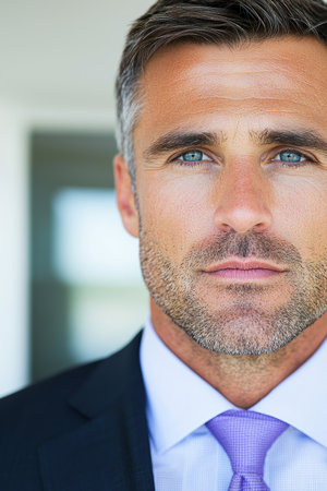 Serious businessman with blue eyes and beardの素材
