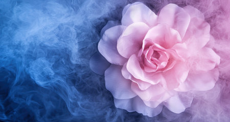 Soft pink rose flower in blue smokeの素材