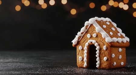 Festive gingerbread house with white frostingの素材