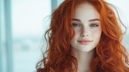beautiful woman with red curly hairの素材
