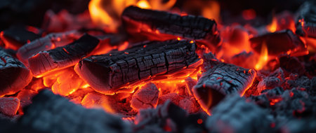 Glowing embers in a fireplaceの素材