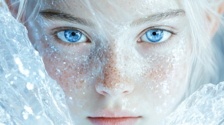 Icy winter portrait with blue eyesの素材
