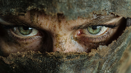 Intense green eyes peering through the darknessの素材