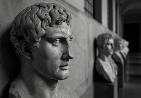 Detailed stone sculpture of a human headの素材