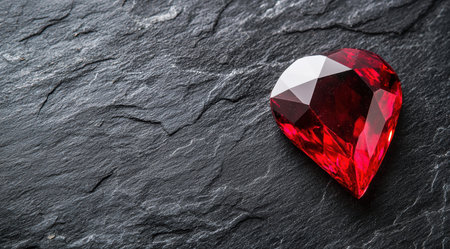 Stunning red ruby gemstone on dark slate backgroundの素材