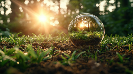miniature forest in glass sphere with sunlightの素材