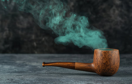 Wooden smoking pipe with smokeの素材