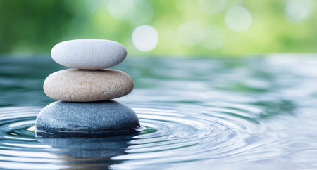 Balanced zen stones in tranquil waterの素材