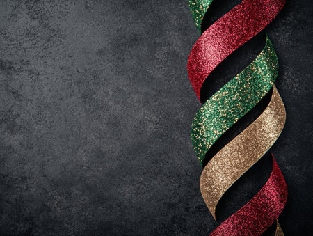 Festive holiday background with glittering ribbonsの素材