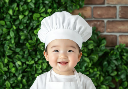 smiling young chef in white uniformの素材
