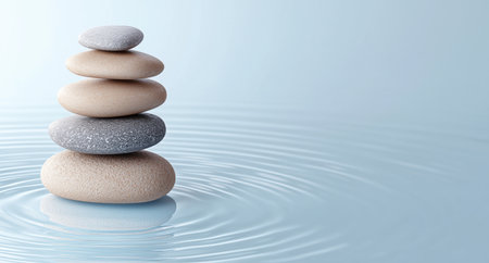 Balanced zen stones in tranquil waterの素材