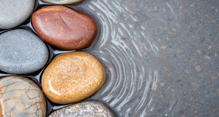 Smooth river stones in waterの素材