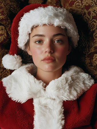 portrait of a woman in a santa claus costumeの素材