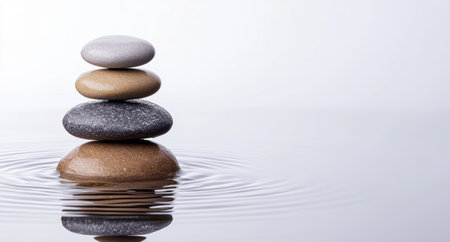 Balanced zen stones in water with ripplesの素材