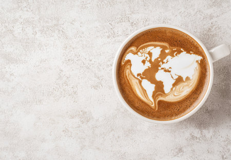 world map coffee art on white backgroundの素材