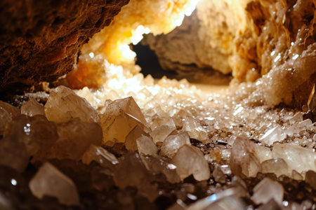 Sparkling crystal cave with glowing natural formationsの素材