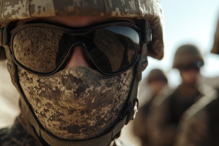 close-up of military camouflage maskの素材